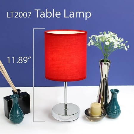 Simple Designs - Chrome Mini Basic Table Lamp with Fabric Shade 2 Pack Set