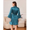 thumbnail image 3 of Ekouaer Silk Robes for Women White Ruffle Bridesmaid Sexy Robe for Wedding Day Bridal Robes Satin Bathrobe Soft Sleepwear, 3 of 5