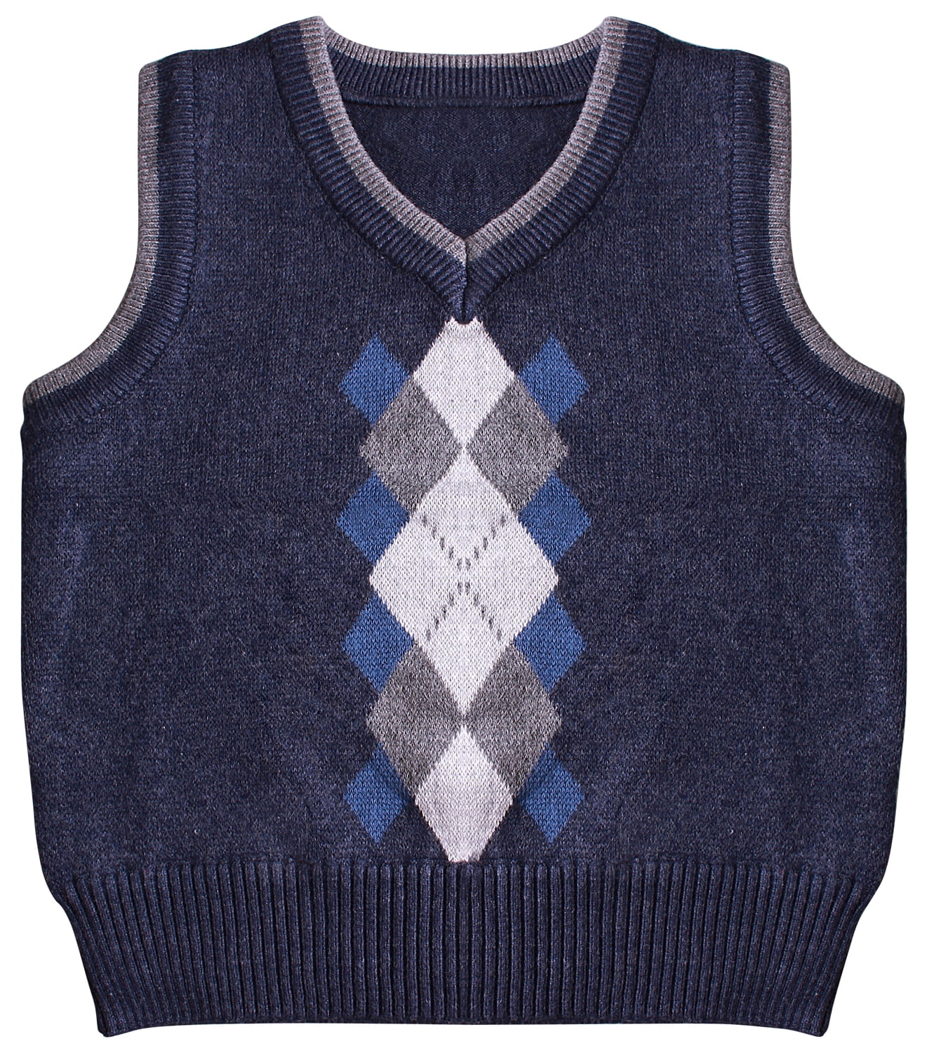 Sweater Vest Boys Navy Argyle Knit V Neck Pullover Kids Size 4 5 6 7 White New 