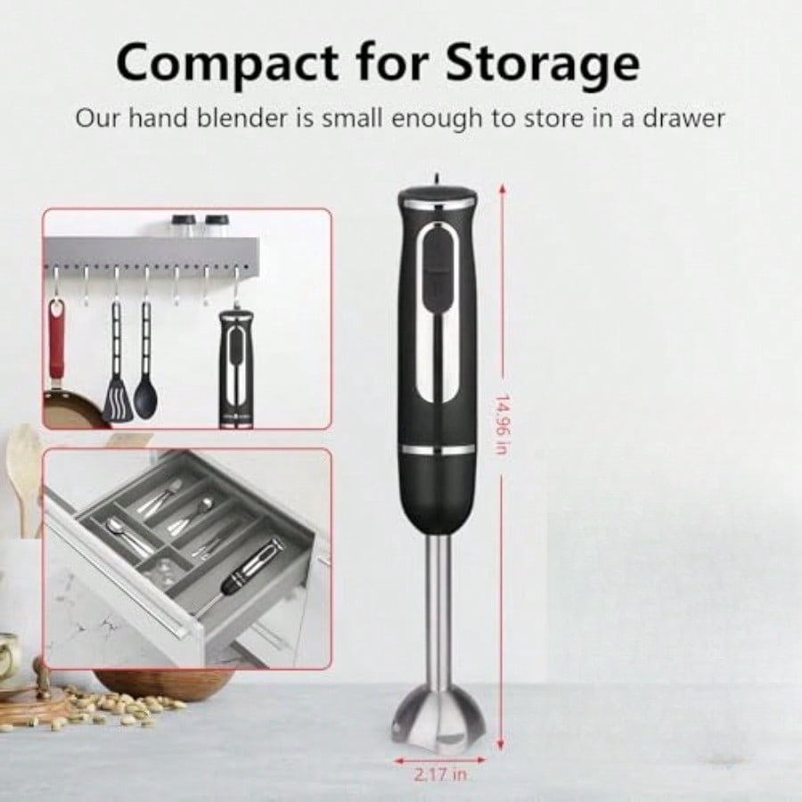 Immersion Blender Handheld 300W Hand Blender with 2 Mixing Speed and Stainless Steel Blades Emulsion Blender Handheld for Kitchen Shakes Puree or Baby Food