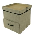 thumbnail image 3 of Hofitlead 15 Inch Storage Ottoman Cube, Folding Square Storage Ottoman with Tray&Drawer Footstool, Bedroom (Beige,1 PCS + Side Drawer), 3 of 8