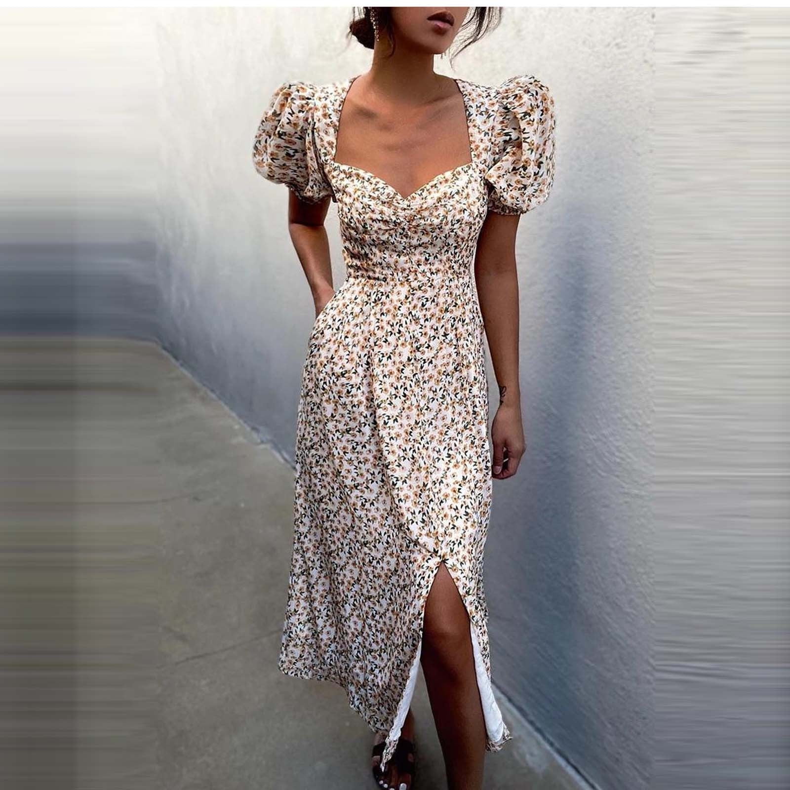 V-Neck Floral Dresses Slim Dress 