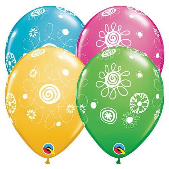LOONBALLOON Flowers Balloons, 11″ SCRIBBLE CIRCLES & FLOWERS