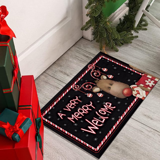 Alfombrilla de Papá Noel para el suelo, decorativa para las fiestas navideñas, para la entrada al hogar, resistente al desgaste