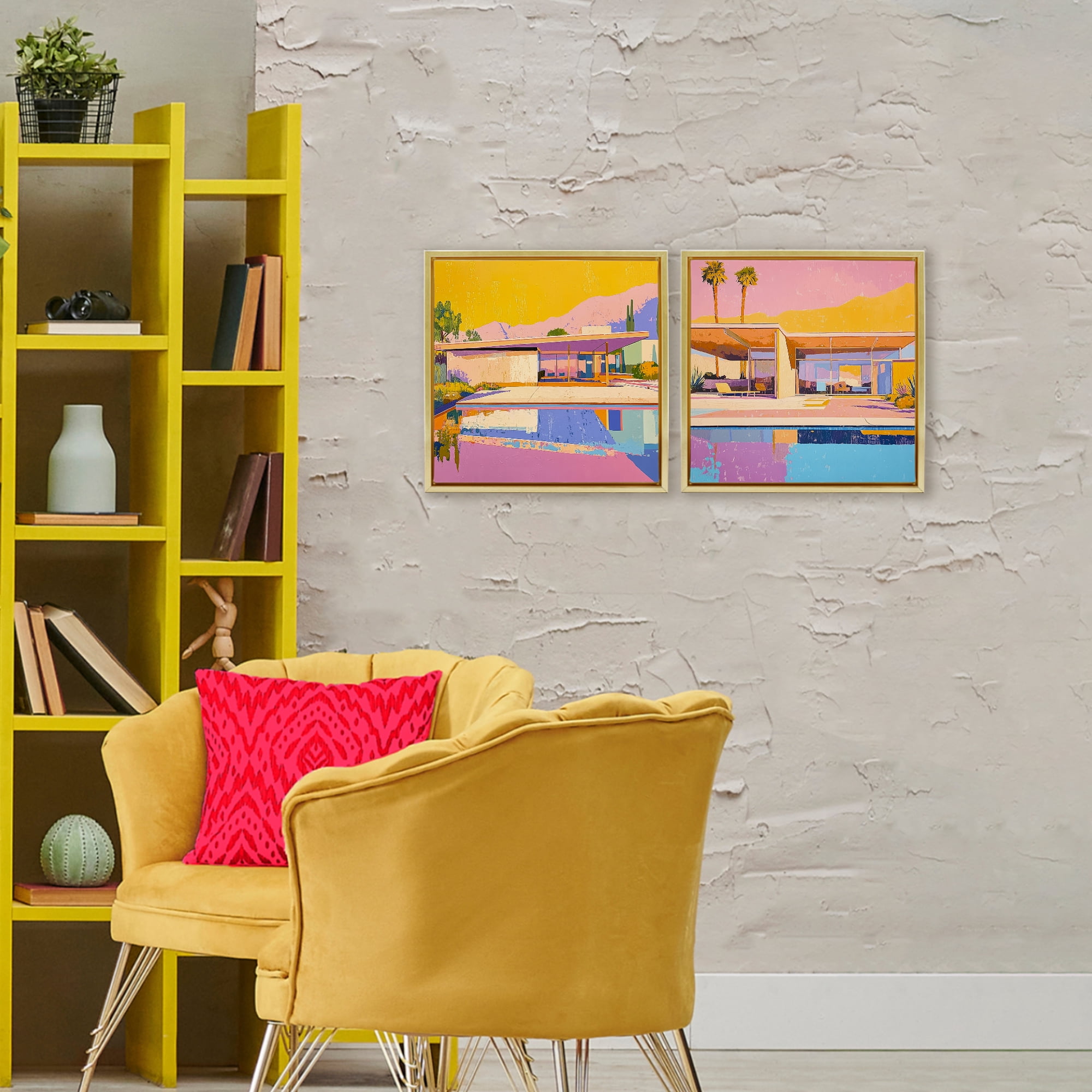 Stupell Industries Case Study Villa 2 Piece Gold Framed Floater Canvas Set, design by Walker Noble