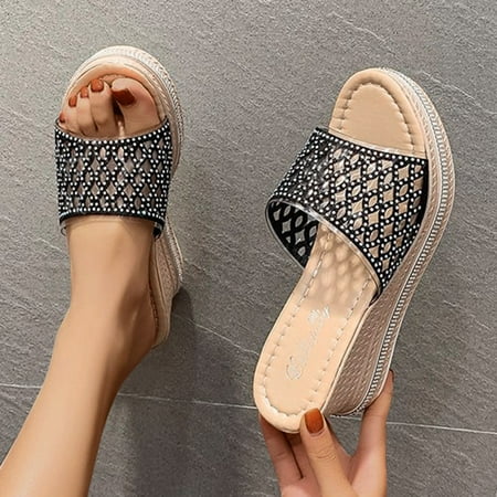 

〖Yilirongyumm〗 Black 40 Sandals Women Shoes Thick Soled Sandals Breathable Casual Leisure Fashion Wedges Outdoor Women s Sandals