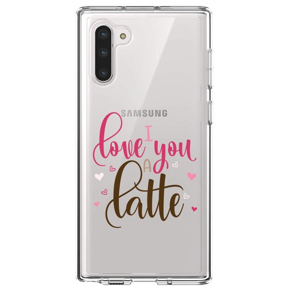 DistinctInk Clear Shockproof Hybrid Case for Samsung Galaxy Note 10 (6.3" Screen) - TPU Bumper Acrylic Back Tempered Glass Screen Protector - I Love You A Latte