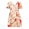 thumbnail image 4 of White Mark Women's Plus Size V-Neck Tropical Flower Short Sleeve Dress, 4 of 6