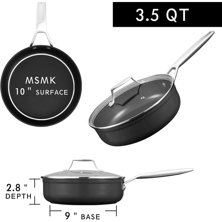 MsMk 3.5 Quart Deep Non Stick Frying Pan, Stay-Cool Handle, Burnt