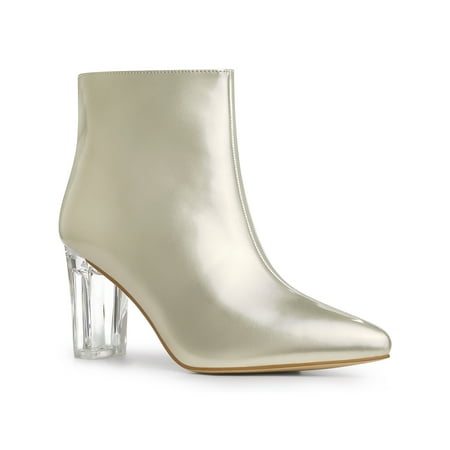 

Allegra K Chunky Heels for Women Pointed Toe Clear Heels Ankle Boots