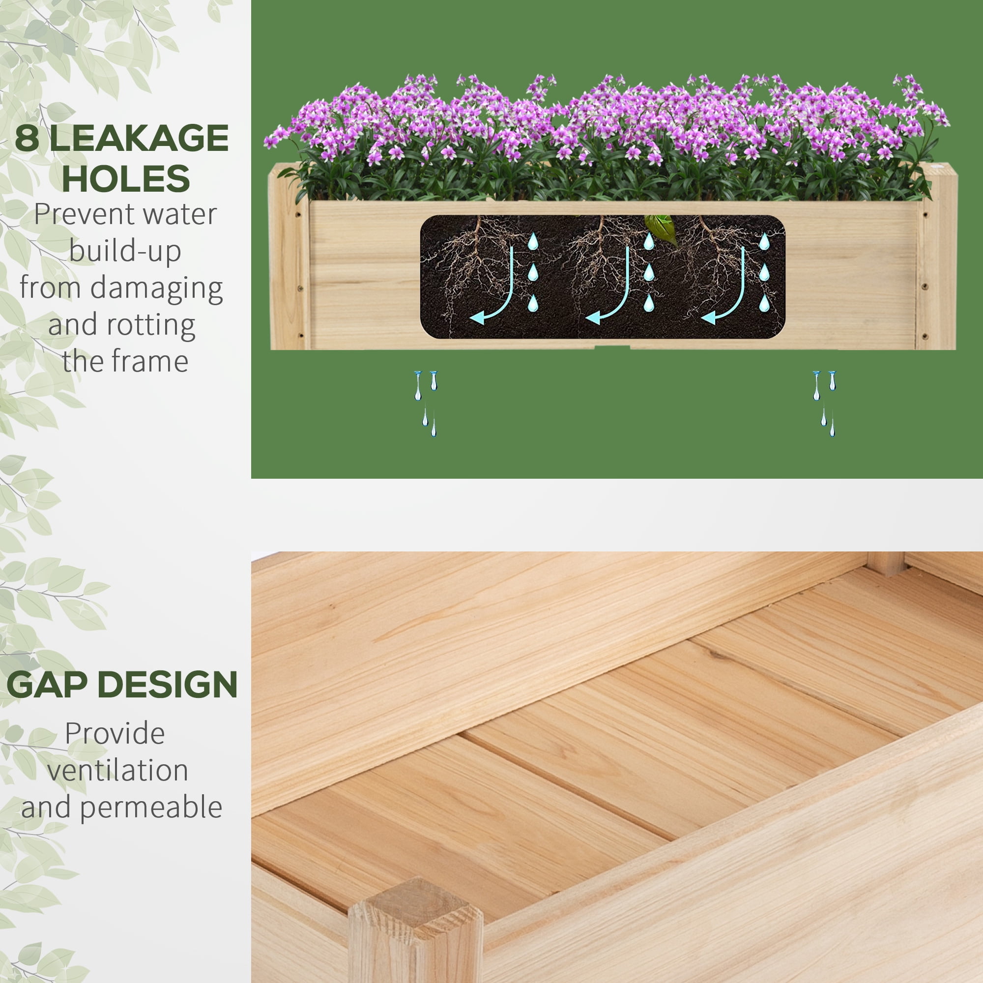 AsterOutdoor Raised Garden Bed 2-Tier Elevated Planter Box Fir Wood, 34" x 34" x 28"