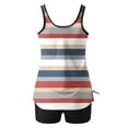 thumbnail image 5 of Henpk Summer Dresses for Women Striped T Shirt Dress Casual Midi Dress Short Sleeve Sundress with Pockets Conservative Stripe Print Strappy Back Set Two Piece Swimsuits Swimdress Multi-color XXL, 5 of 7