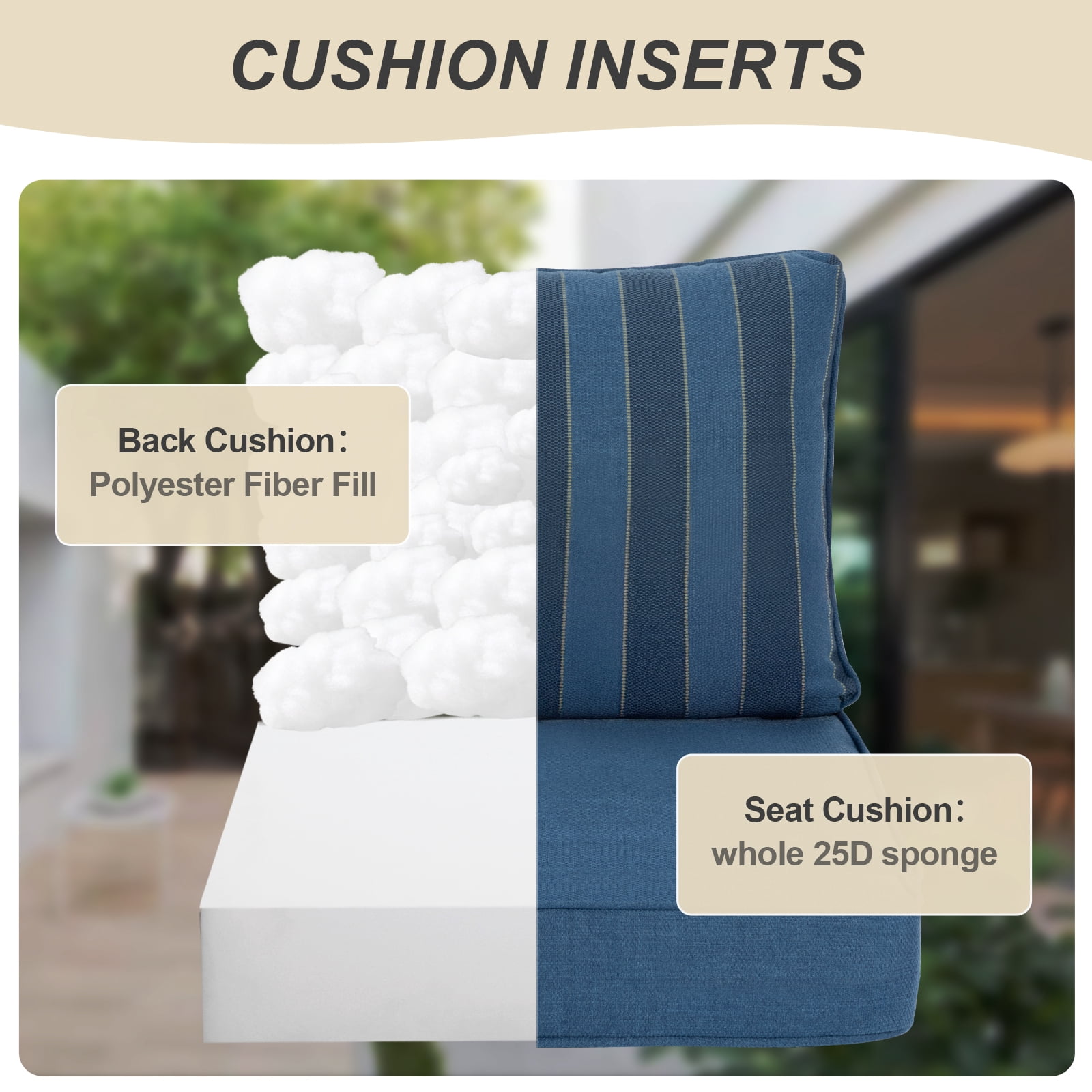 BPS 24x24x5 inch Outdoor Deep Seat Cushion, Water-Resistant Patio Furniture Cushions for Outdoor Chairs, Sofa, Couch, 2-Piece, Blue Striped