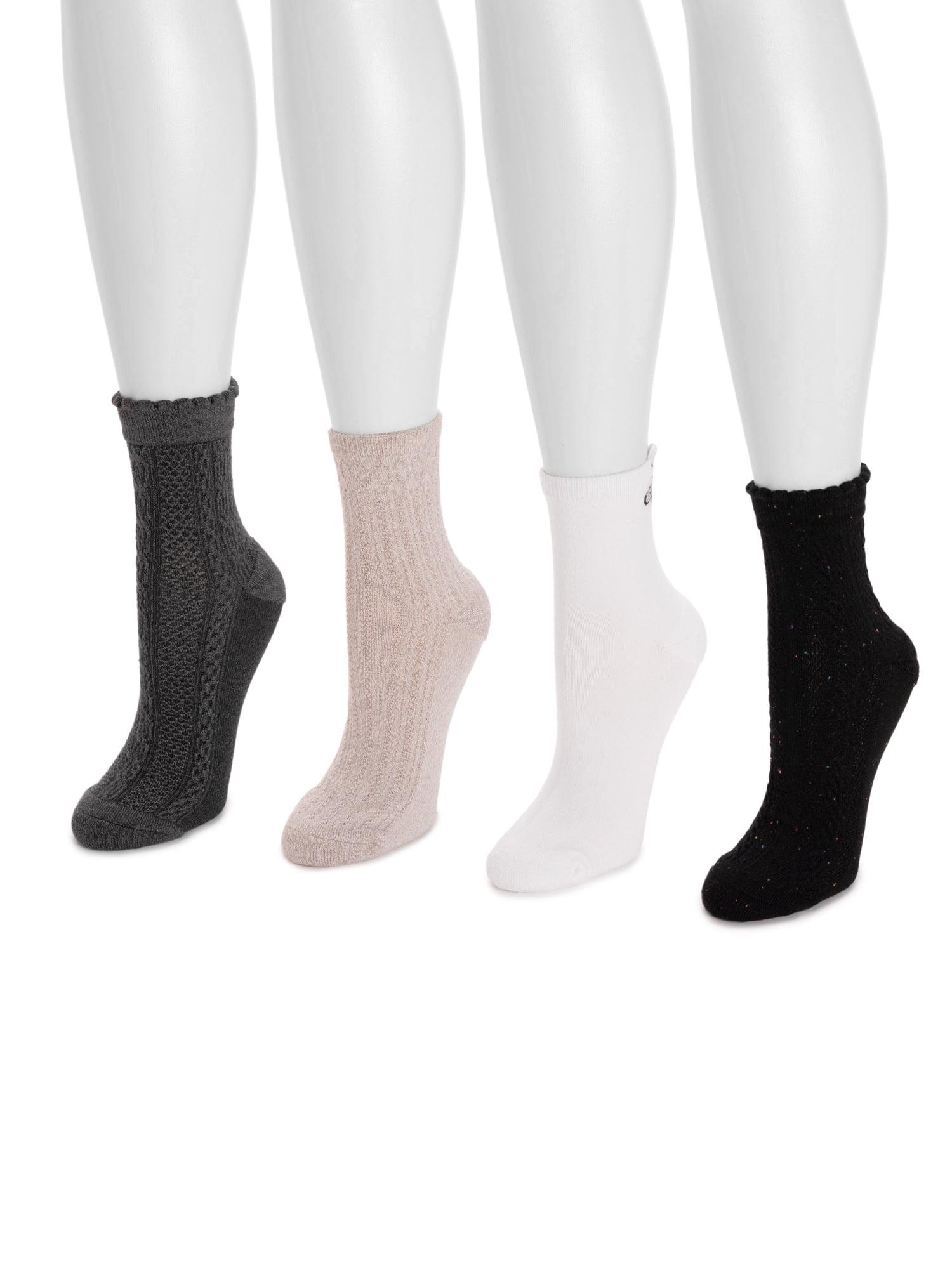 MUK LUKS Women's Dream Step Quarter Crew Socks, 4 Pair Pack