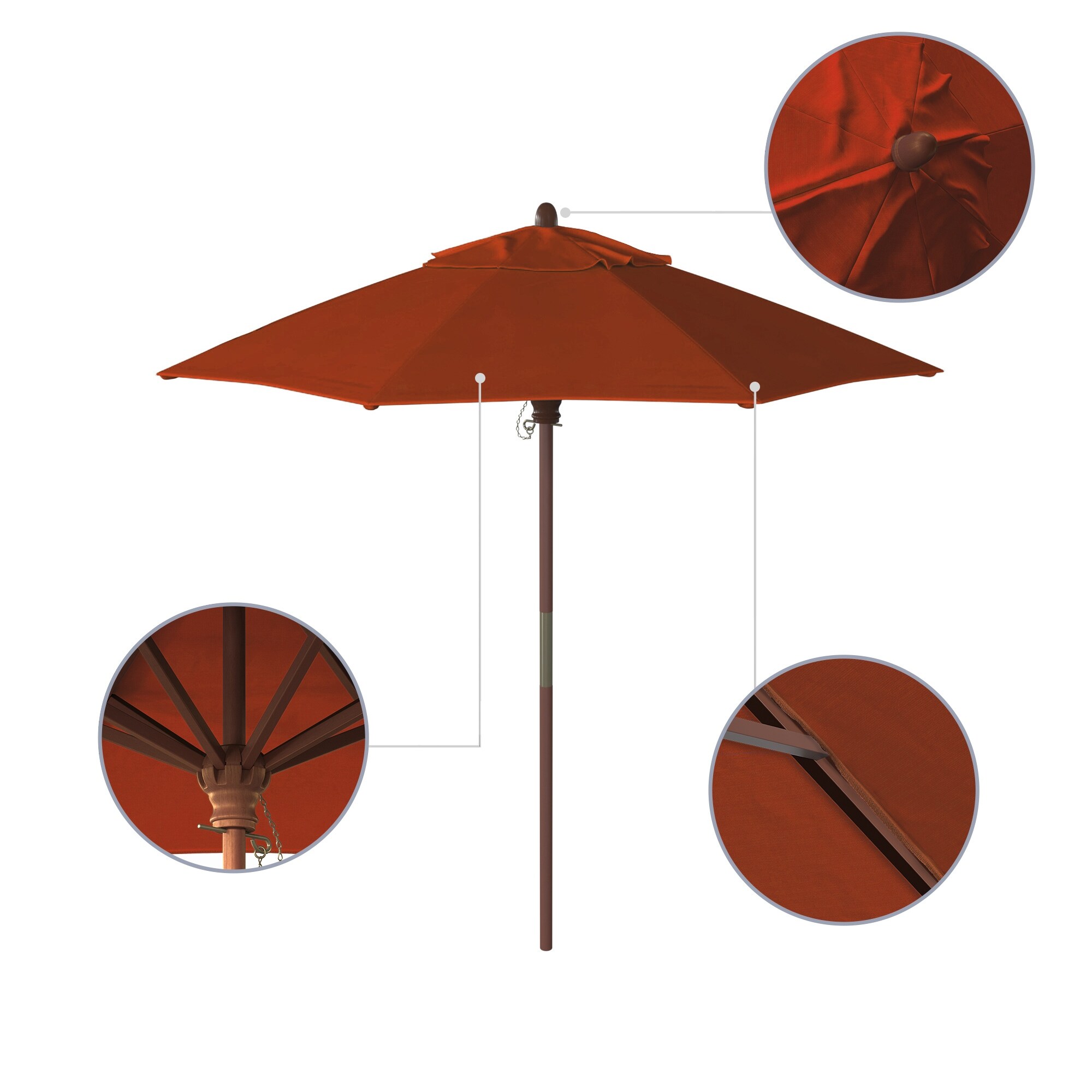 California Umbrella  7.5 ft. Wood Market Umbrella Pulley Open Marenti Wood-Pacifica-Brick - image 2 of 5