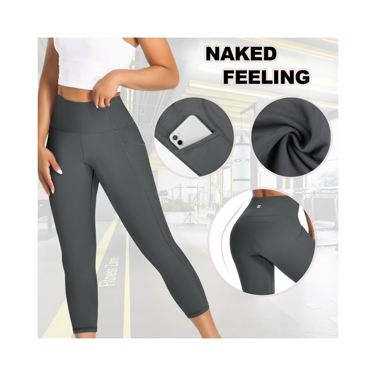 UUE 21Inseam Gray Workout Leggings for Women,Yoga Capris with Pockets  Tummy Control, Butt Lifting Leggings for Running, Hiking, Workout,Cycling 