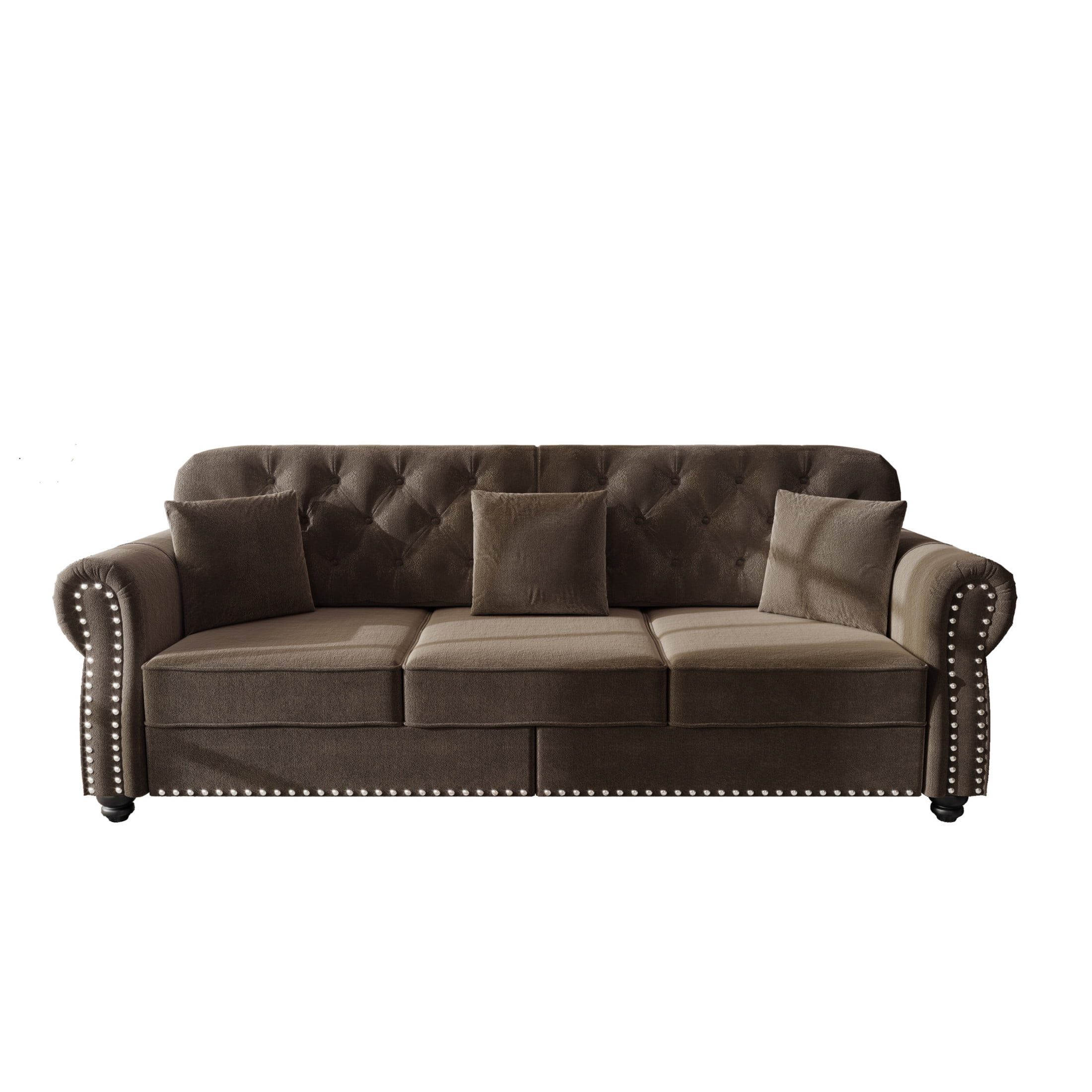 Noble House Kieran 5-Seater Velvet Chesterfield Sofa, Modern Tufted Armchair with Nailhead Trim and Ottoman, Brown