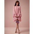 thumbnail image 5 of Pink Solid Layered Stand Collar Flowy Long Sleeve Ruffle Mini Dress, 5 of 7