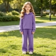 thumbnail image 5 of mgoYE Girl Clothes Solid Color Fall Winter 2 Piece Outfit for Girls Long Sleeve Hoodie Top Ribbed Pant Set, 5 of 9