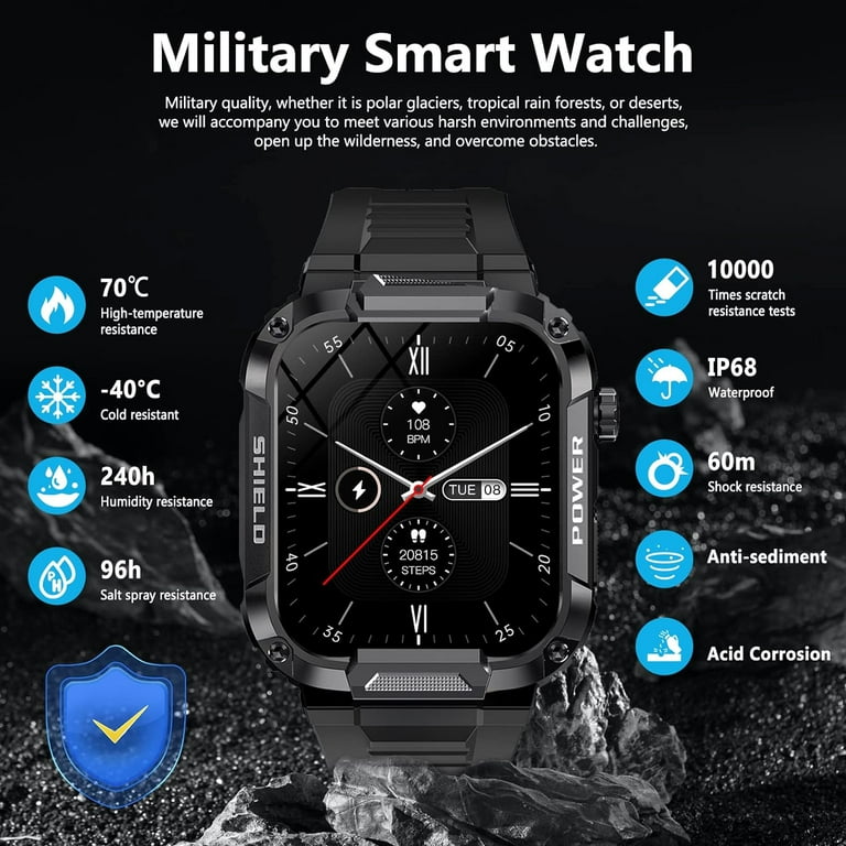 EIGIIS Smart Watch for Men 1.45 Sports Watch Spotlights Outdoor  Mountaineering Adventure Military Rugged Smartwatch for iOS Android 