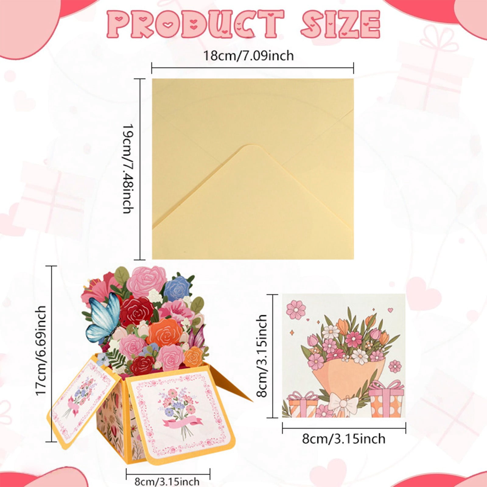 VKLU 2 Pack 3D Pop Up Flower Bouquet Cards with Butterfly, 3D Greeting Cards Assortment for Mother's Day, Birthday, Thank You, Thinking of You, Paper Flower Gifts for Women