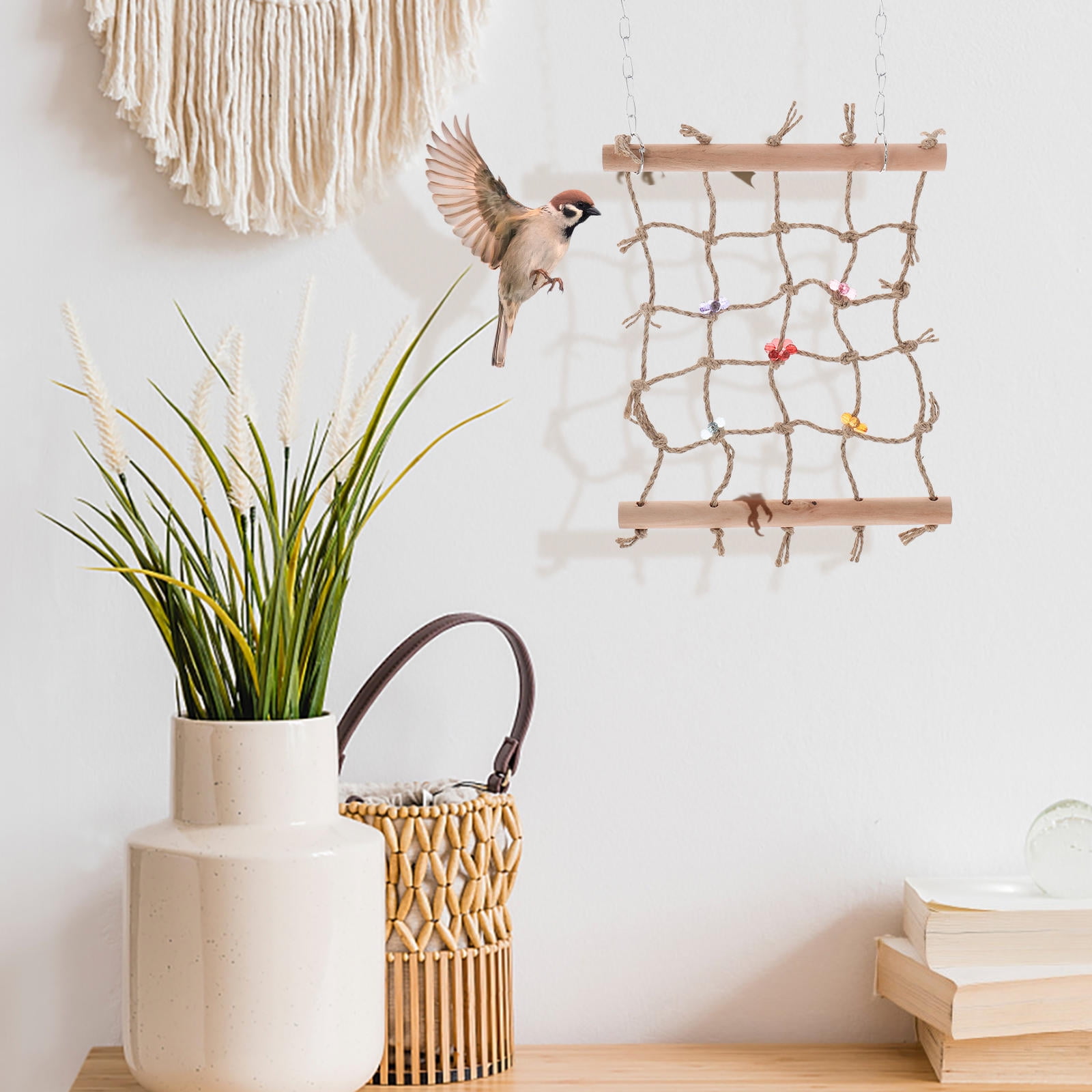 PENIKOKO Light Brown Bird Climbing Net for Parrots Hanging Pet Cage Accessory and Plaything