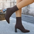 thumbnail image 5 of Women's Slip on Socks Dress Boots for Ladies Sexy Winter Fall Knit Pointed Toe Chunky High Heels Mid Calf Ankle Booties, 5 of 7