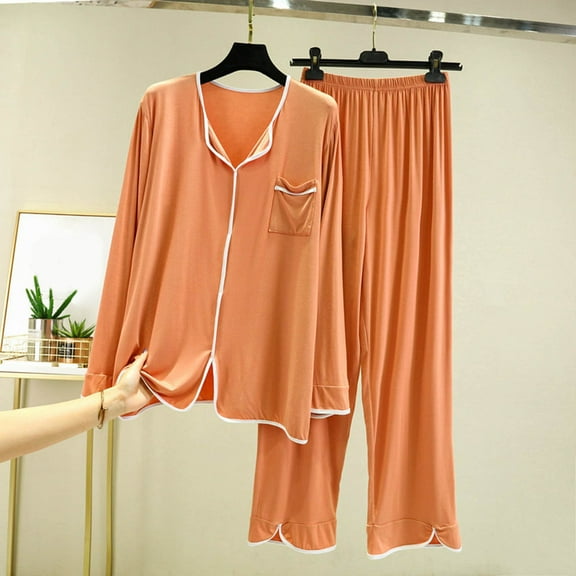Pajamas Women Set Womens Soft Pajamas Long Sleeve Sleepwear Comfy Crew Neck Loungewear Two Piece Pajama Set Womens Summer Outfits L
