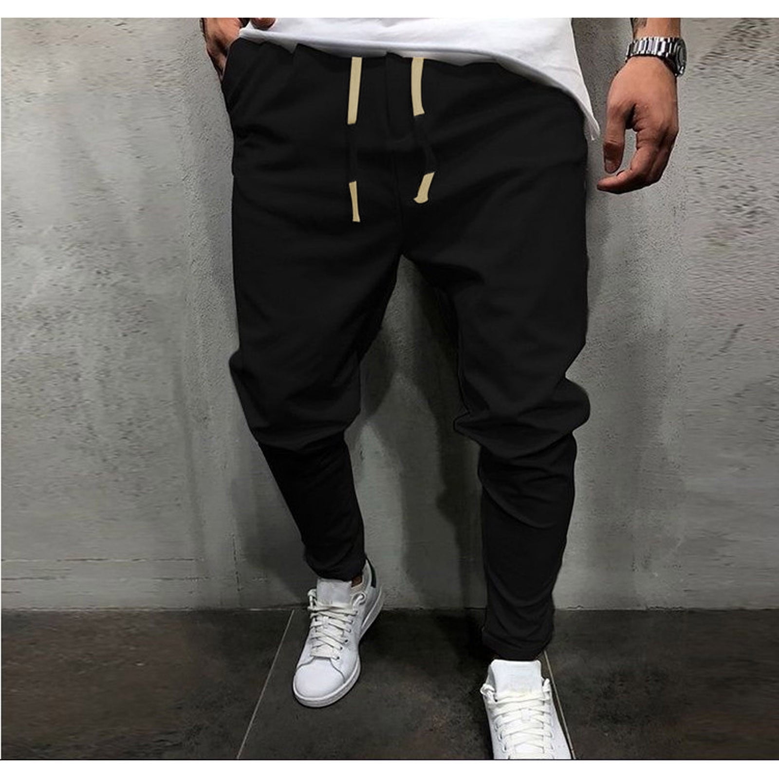 LEEy world Men S Pants Mens Autumn And Winter High Street Fashion Leisure Loose Sports Running Solid Color Lace Up Pants Sweater Pants Trousers
