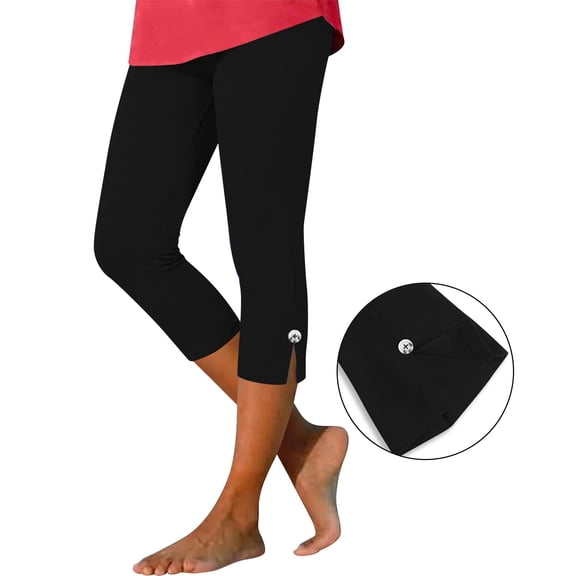 Purcolt Women's Capri Leggings Summer Casual Stretch Elastic Waisted Workout Pants Breathable Soft Slim Fit Cropped Pants Dailywear