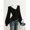 Black, variant on Women Black V-Neck Lantern Sleeve Sweater With Chain Detail