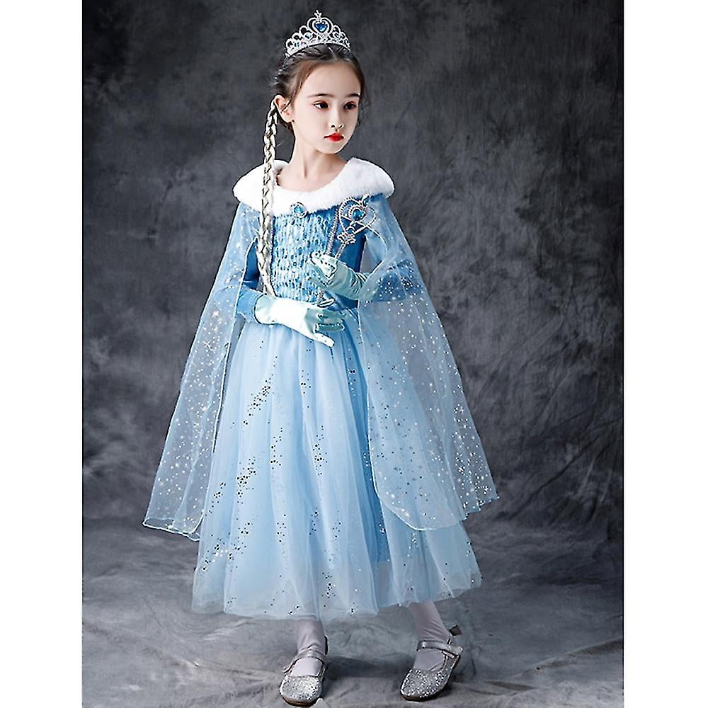 The Snow Queen 2 Girls Elsa Dress Velvet Collar Light Blue Dress Walmart