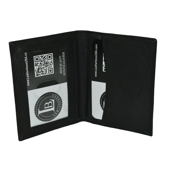 Leatherboss Genuine Leather Credit Card ID Holder Small Slim, Black