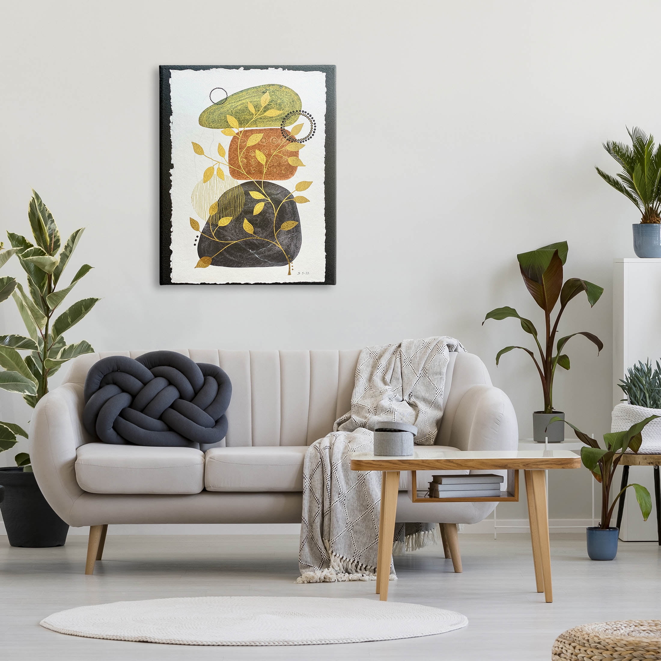 Layered Plant Leaf Pebbles Abstract Graphic Art Gallery Wrapped Canvas Print Wall Art