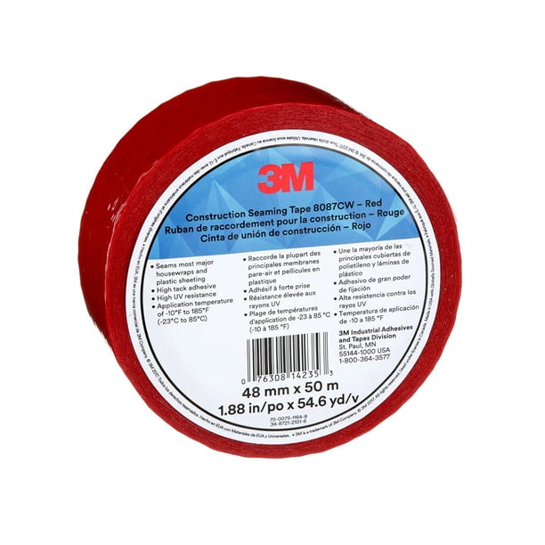 Cinta adhesiva de construcción 3M 8087CW, 1 rollo, roja de 48 mm x 50 m