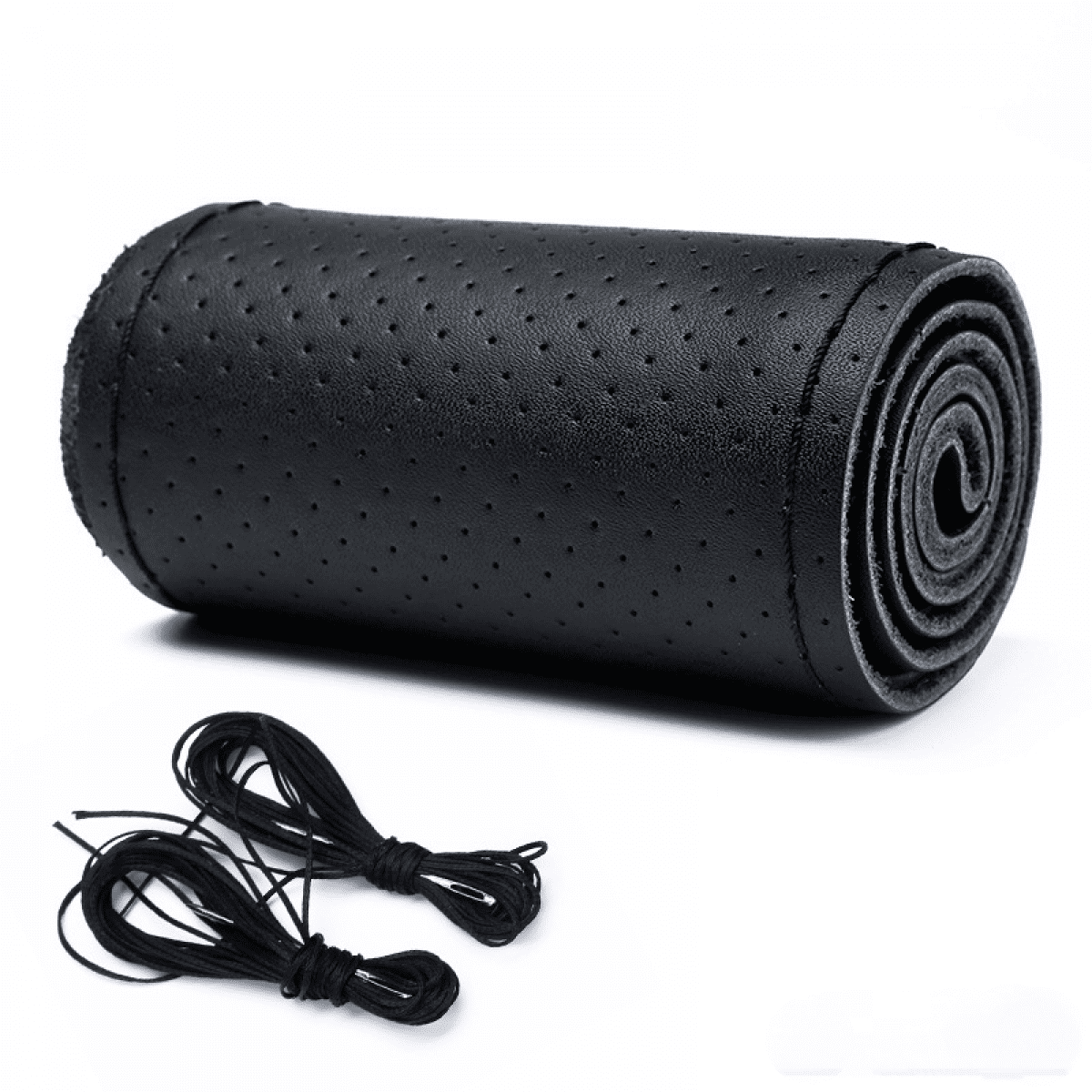 Leather Steering Wheel Cover Lace Up, Stitch On Wrap, Universal Fit 15