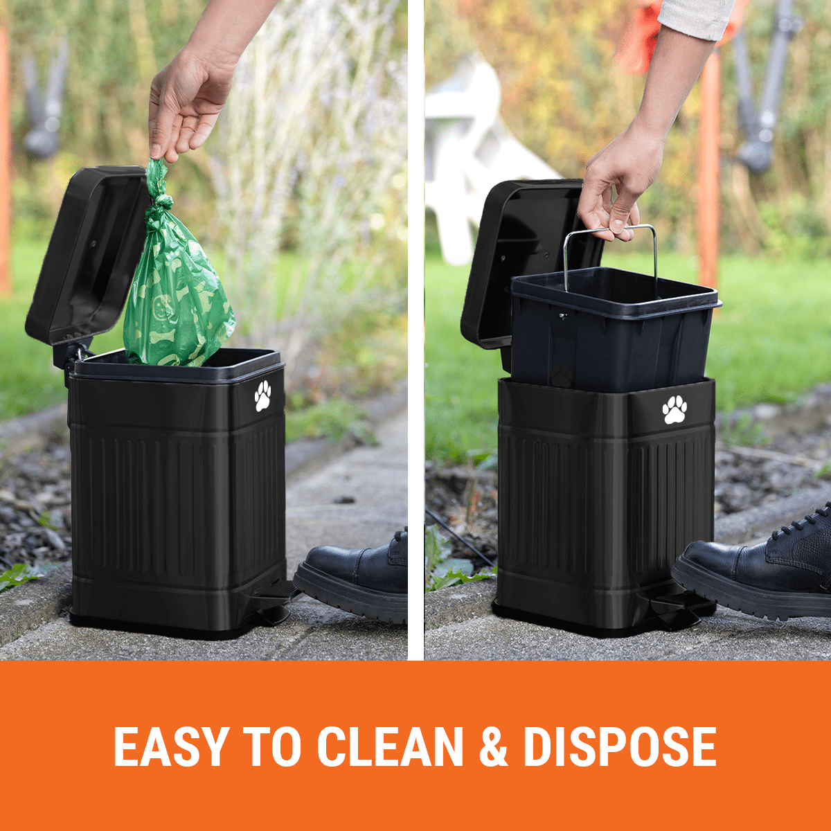 Pupzle Dog Poop Trash Can Outside, Trash Can for Dog Poop, 1.3 Gal, Black