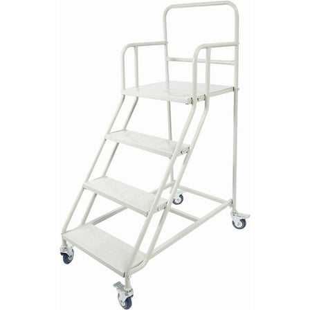 4 Steps Ladder with Wheels, Industrial & Warehouse Rolling Stairs 39.4IN top Step Height Ladder Systems with Stair Edge Protector, 880 lbs Capacity