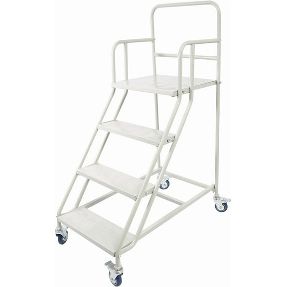 4 Steps Ladder with Wheels, Industrial & Warehouse Rolling Stairs 39.4IN top Step Height Ladder Systems with Stair Edge Protector, 880 lbs Capacity