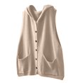 thumbnail image 2 of Fengqque Women's Knitted Sweater Hooded Sleeveless Vest Cardigan Button Loose Long V Neck Pockets Knit Outwear Top Beige 6(M), 2 of 9