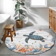 thumbnail image 4 of Oceans Round Living Room Rugs 3.3 ft, Coastal Orange Blue Sea Turtles Starfish Wood Gradient Washable Area Rug with Non-Slip Sturdy Edge Binding Round Front Door Mat Floor Carpet for Entryway, 4 of 9