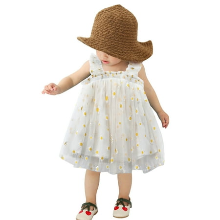 

Dr.Eam Toddler Baby Girls Tulle Tutu Dress Sleeveless Layered Birthday Party Princess Dress Casual Clothes White