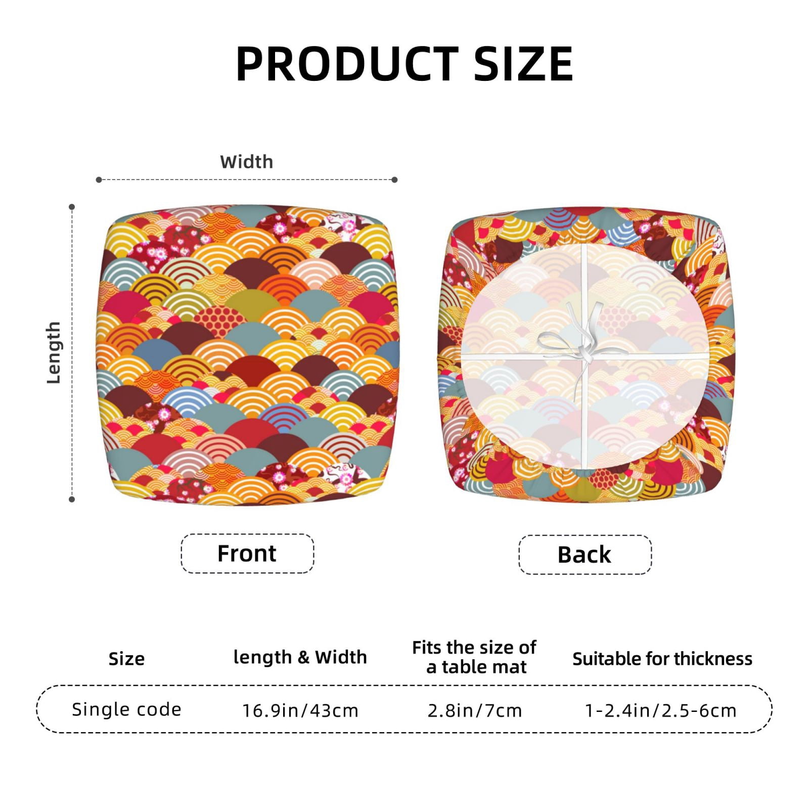 Rateoe Japanese Style Fish Scales Pattern Square Couch Cushion Covers, Sofa Furniture Protector Slipcover with Bottom Tie rope, Soft Non-Slip Non-Wrinkle Non-Sticky-Six Piece