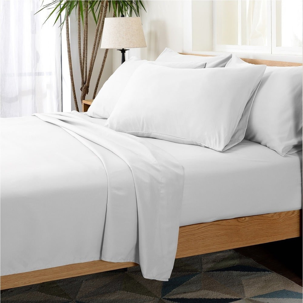 1 queen size white "new sheet set" t-200 percale hotel flat fitted 2 pillow case 