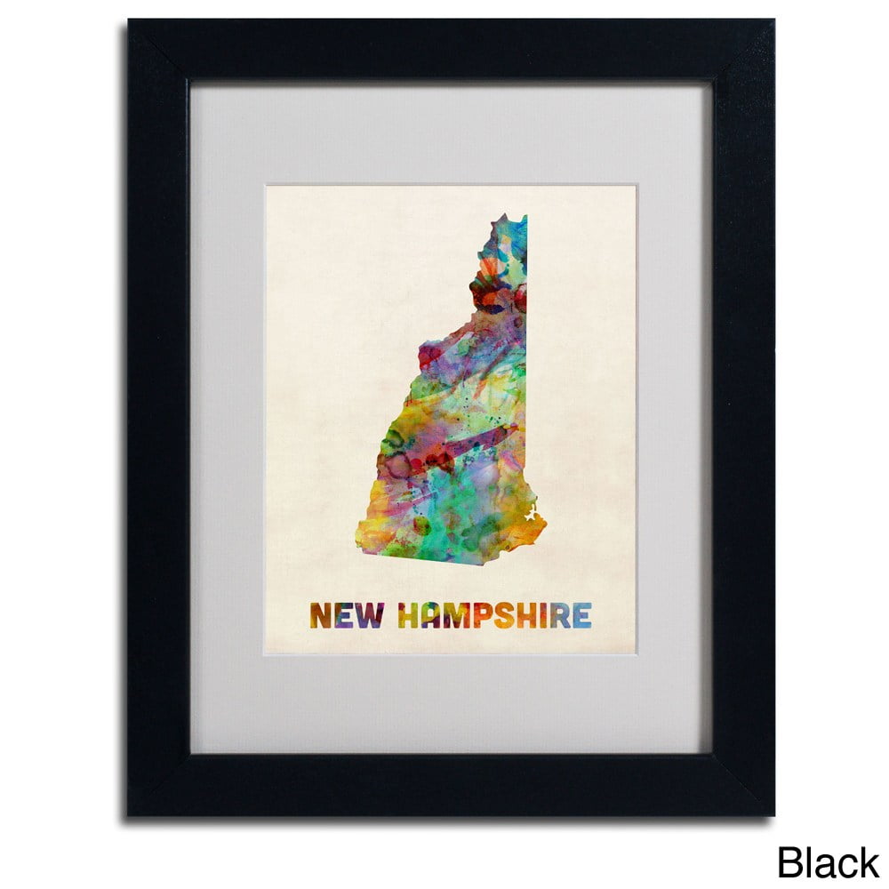 Trademark Fine Art "New Hampshire Map" Matted Framed Art by Michael Tompsett, Wood Frame