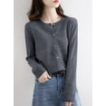 thumbnail image 6 of Womens Long Sleeve Button Up Knit Cardigan Light-Bodied 2026 Crewneck Button Down Sweaters for Women Dark Gray M, 6 of 8