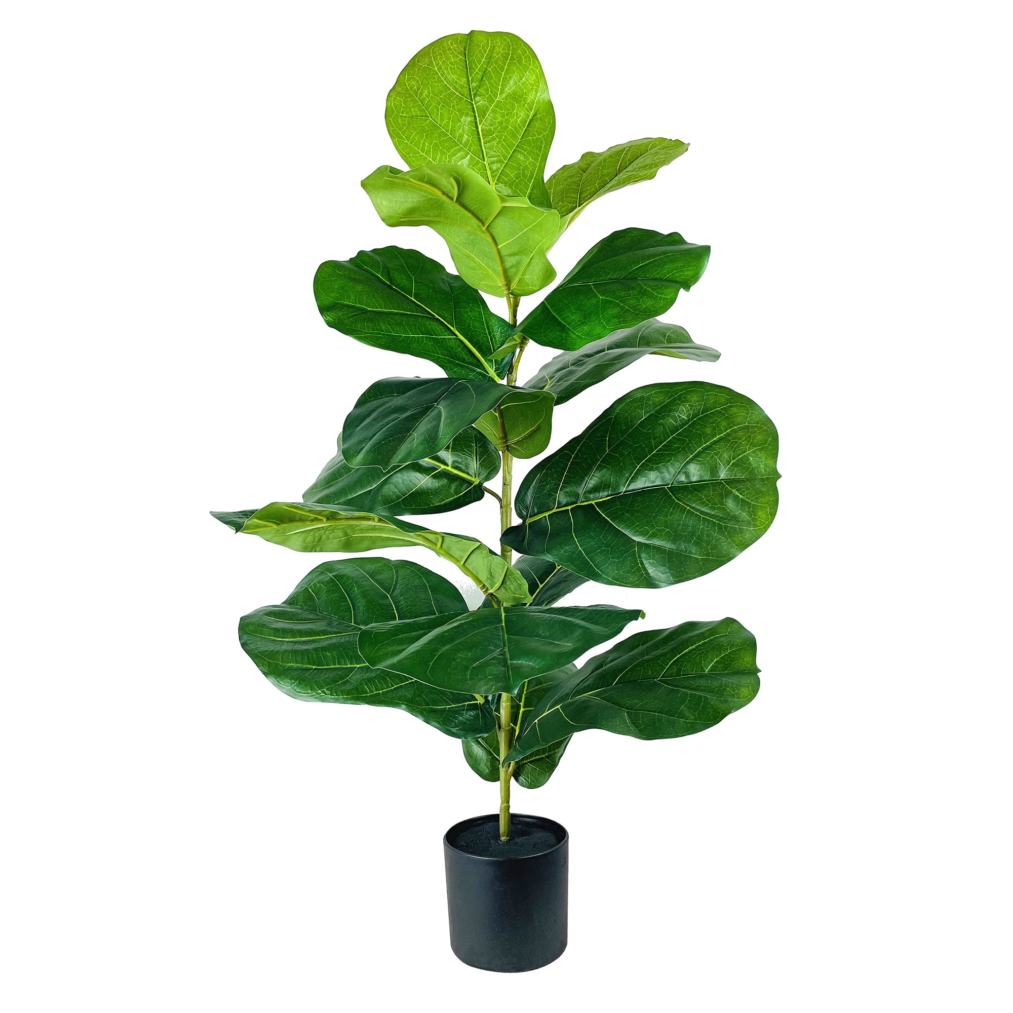 (2 pack) Mainstays Artificial Plant, Fiddle Leaf Fig Plant, 3.33 ft, Black Plastic Grower's Pot