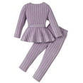 thumbnail image 5 of Atogsazn Kids Girls Knitted Set Children Long Sleeve Dress Belt and Pant 3 Piece Outfit Fashion Clothes Purple 3-4 Years, 5 of 9