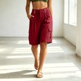 thumbnail image 2 of SRZYMJ Womens Bermuda Shorts Knee Length Loose Fit High Waisted Wide Leg Drawstring Work Hiking Cargo Shorts with Pockets, 2 of 4