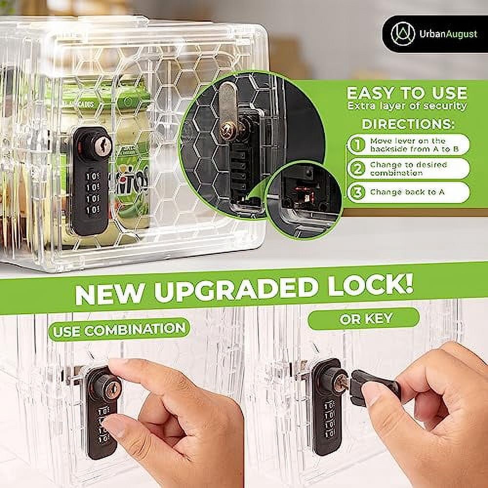 Urban August Lock Box for Food & Medicine – Dual Combination & Keyed Lock Box – Industrial-Grade Plastic – One Size (Clear)